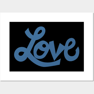 Whimsical Love cartoon illustrated text in steel blue Posters and Art